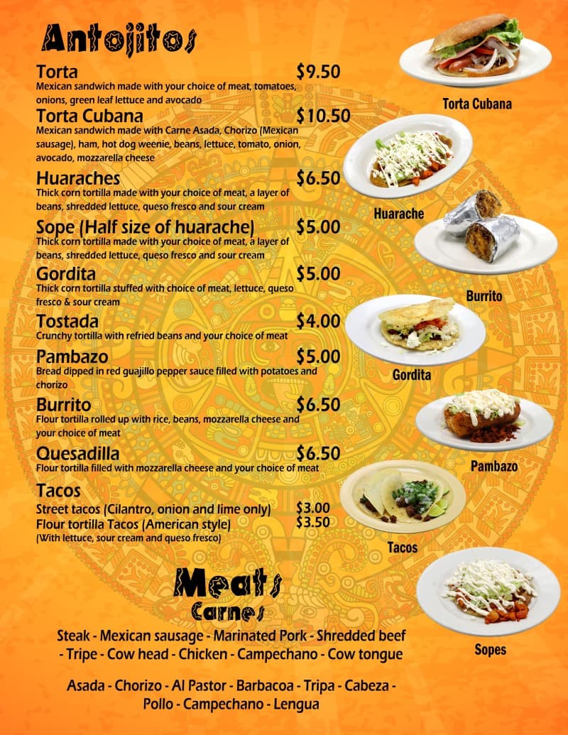 Second page of Antojitos Izcalli menu with Especialidades de la casa, Caldos, Plato de huevo, Daily Specials.