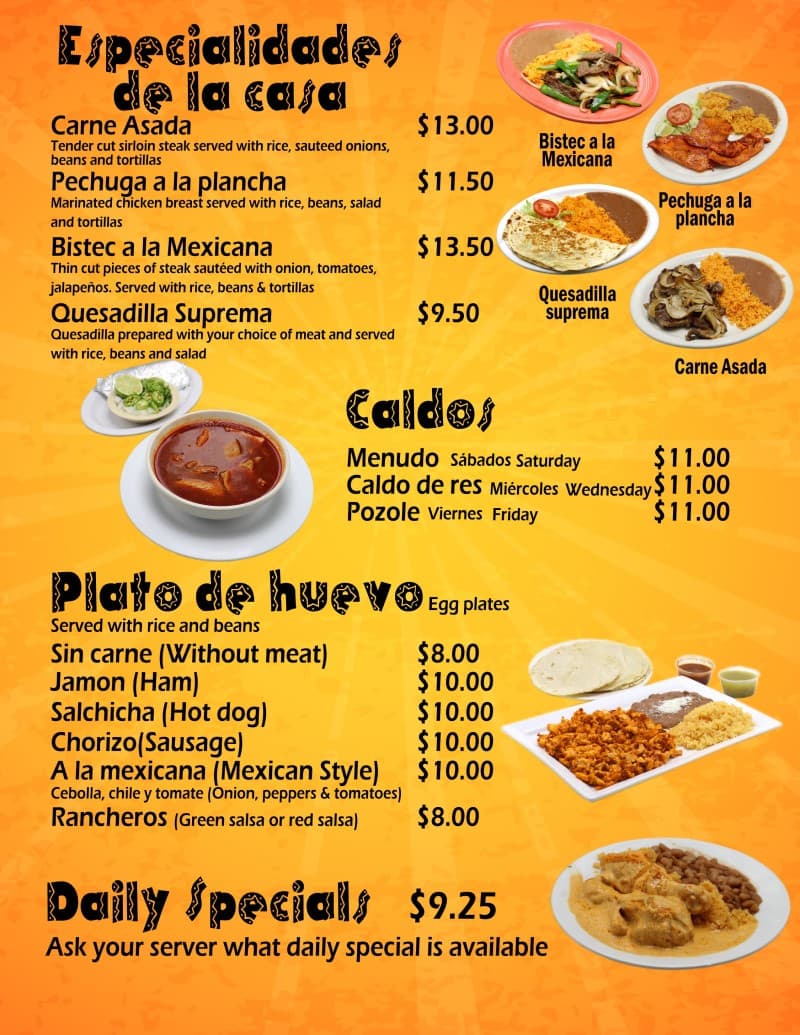 Third page of Antojitos Izcalli menu with different menu items.